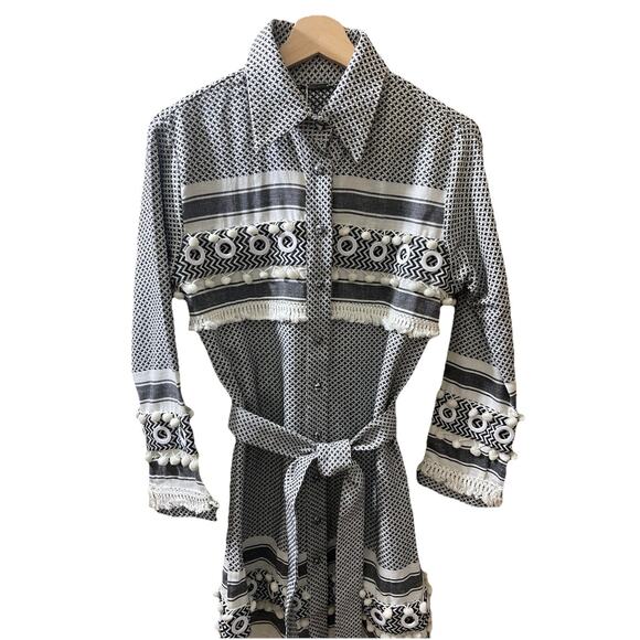 DoDo Bar Or Cotton Button Up Shirt Dress w Belt Black White Check Size Small New - Picture 4 of 13